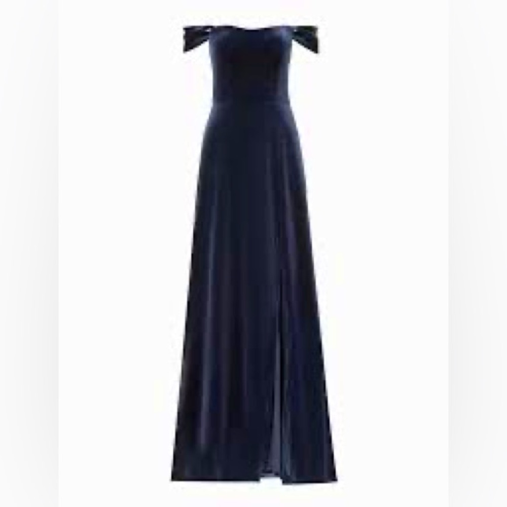 Jenny Yoo | BHLDN Midnight Blue Off the Shoulder Velvet Dress - Size 8